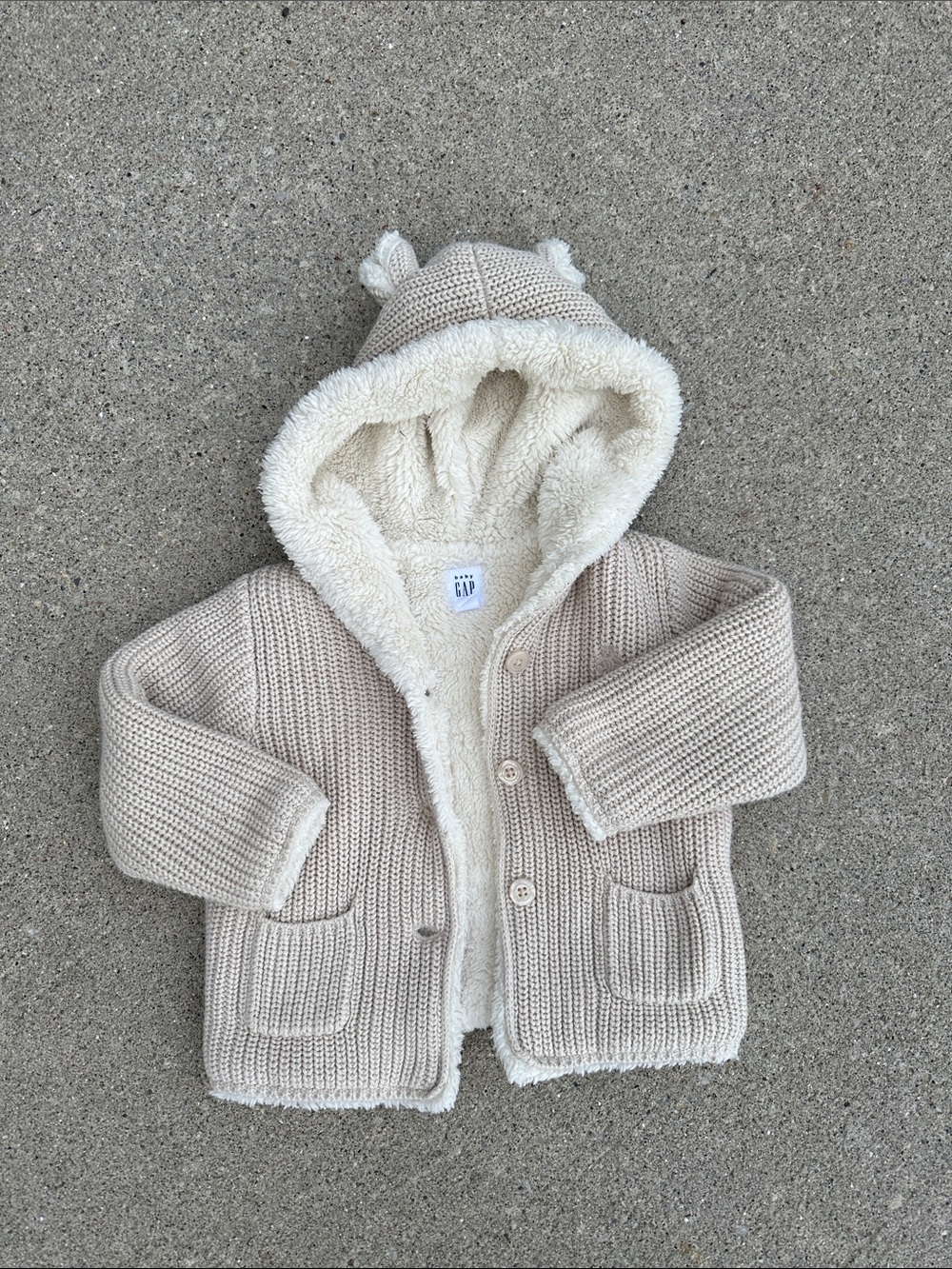 GAP Cream-Beige Sherpa Hooded Knit Baby Jacket